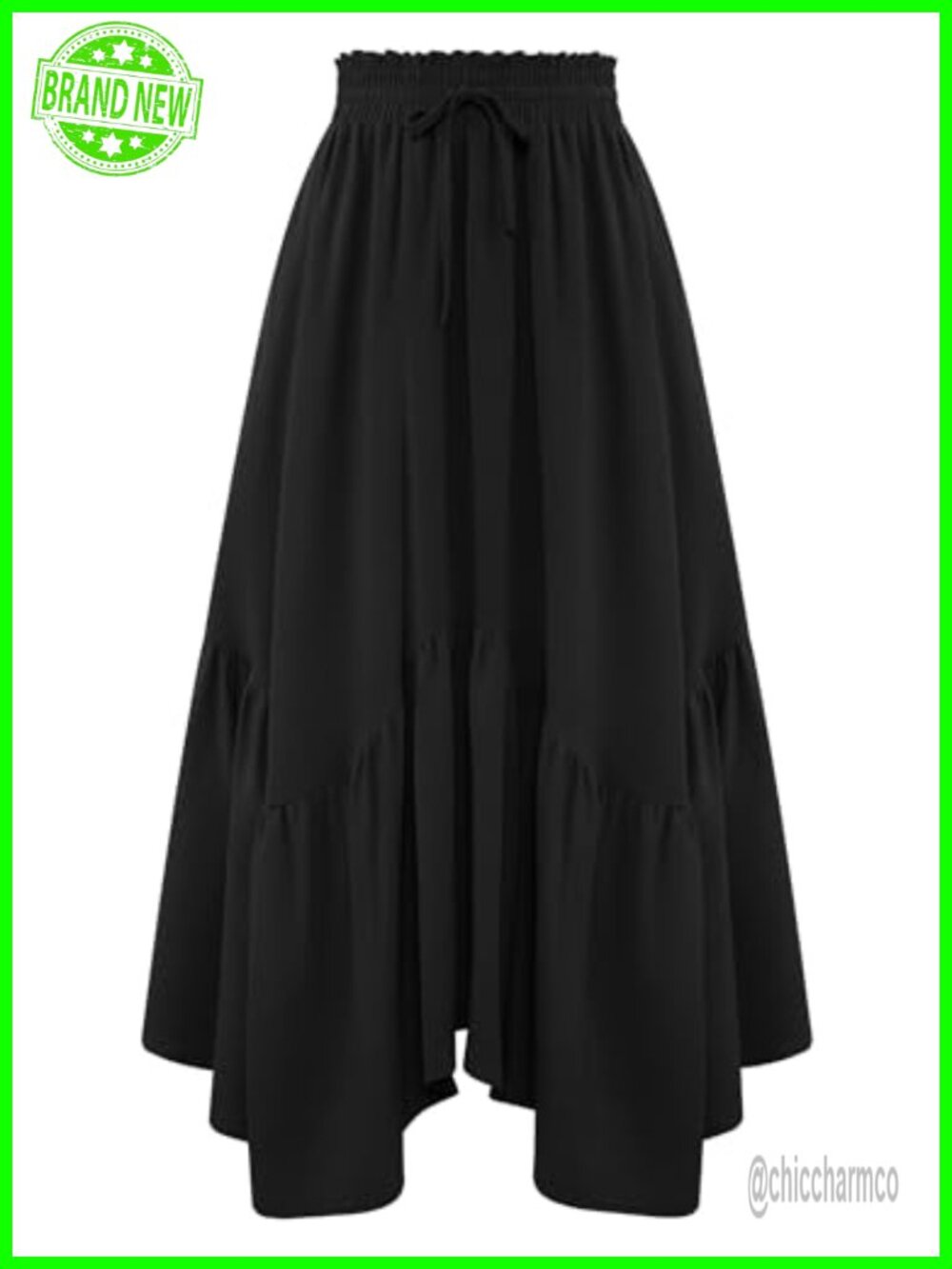 Arolina Women Maxi Skirt High Waist A Line Flowy Ruffle Hem with Pockets